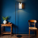 Black Floor Lamp With Glass and Aged Brass Accents Black Floor Lamp With Glass and Aged Brass Accents